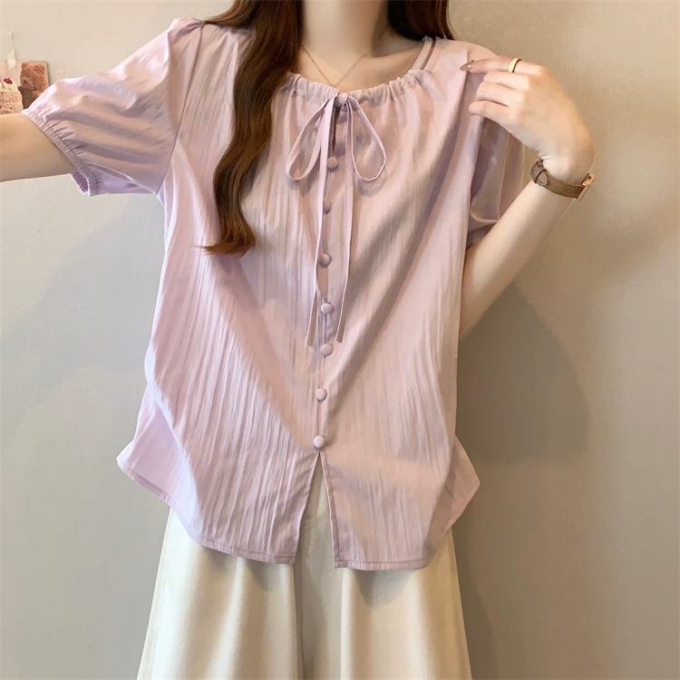 Large yard hollow fat shirt summer slim V-neck tops