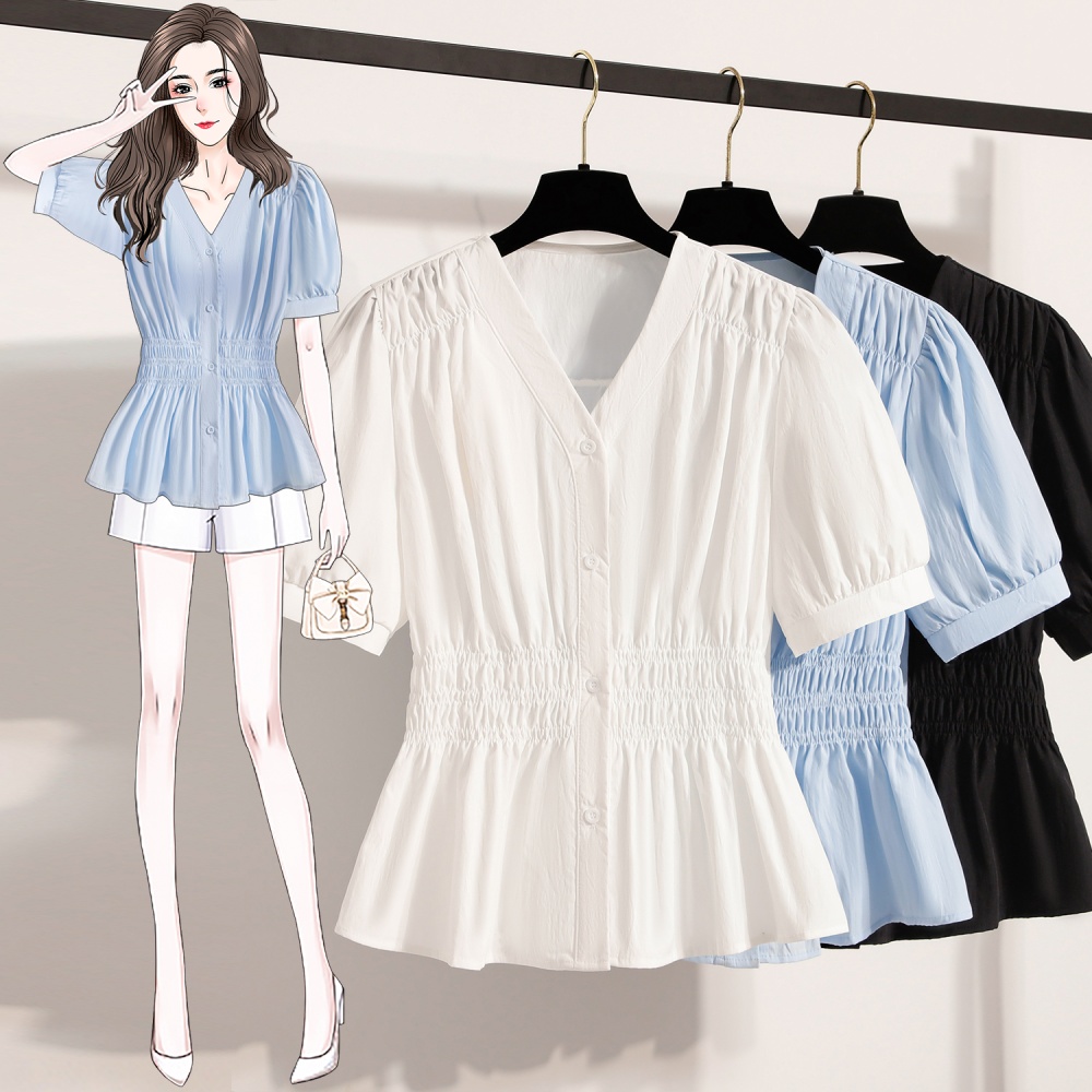 Slim pinched waist shirt France style tops for women