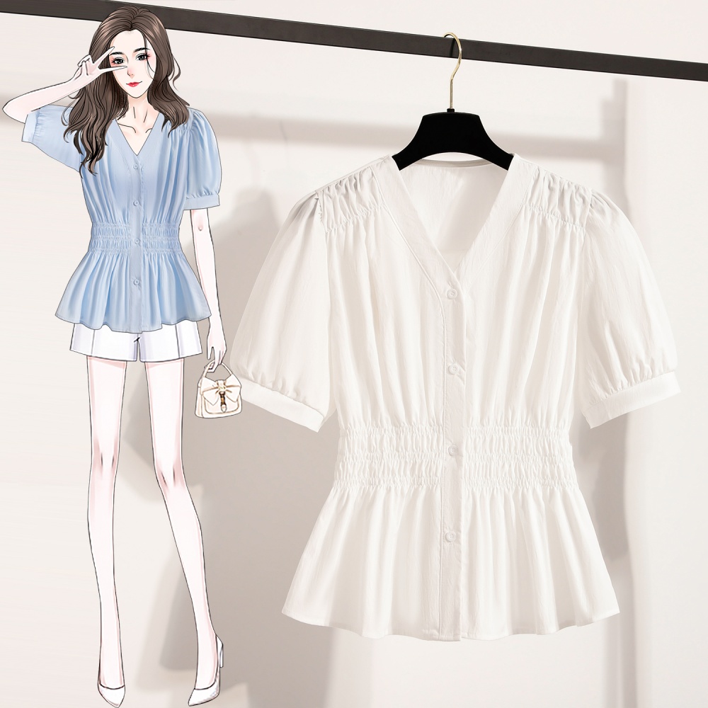 Slim pinched waist shirt France style tops for women