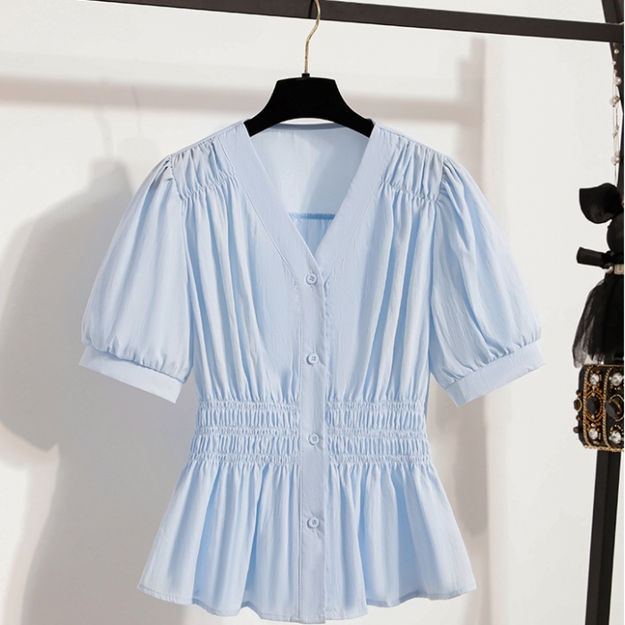 Slim pinched waist shirt France style tops for women
