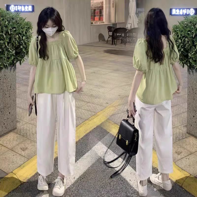 Summer all-match loose wide leg pants 2pcs set for women