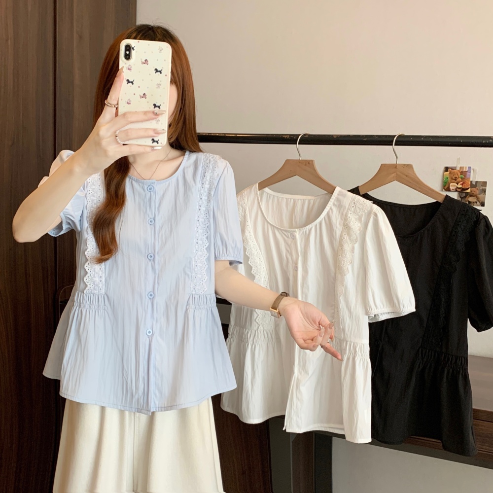 Cover belly lace shirt short sleeve summer doll shirt
