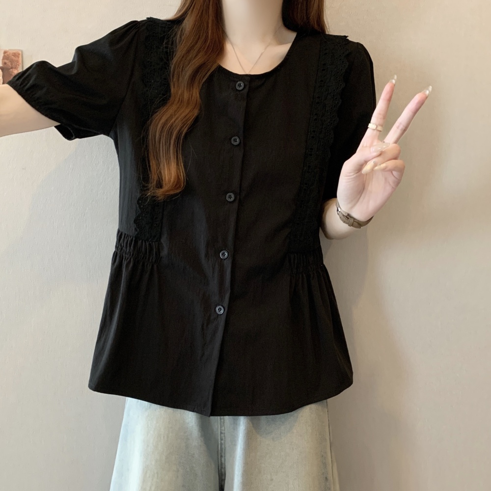 Cover belly lace shirt short sleeve summer doll shirt
