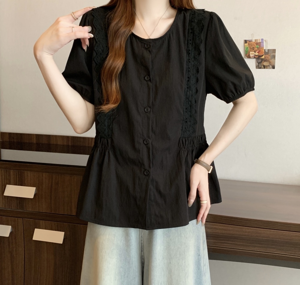 Cover belly lace shirt short sleeve summer doll shirt