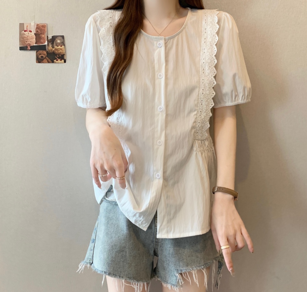 Cover belly lace shirt short sleeve summer doll shirt