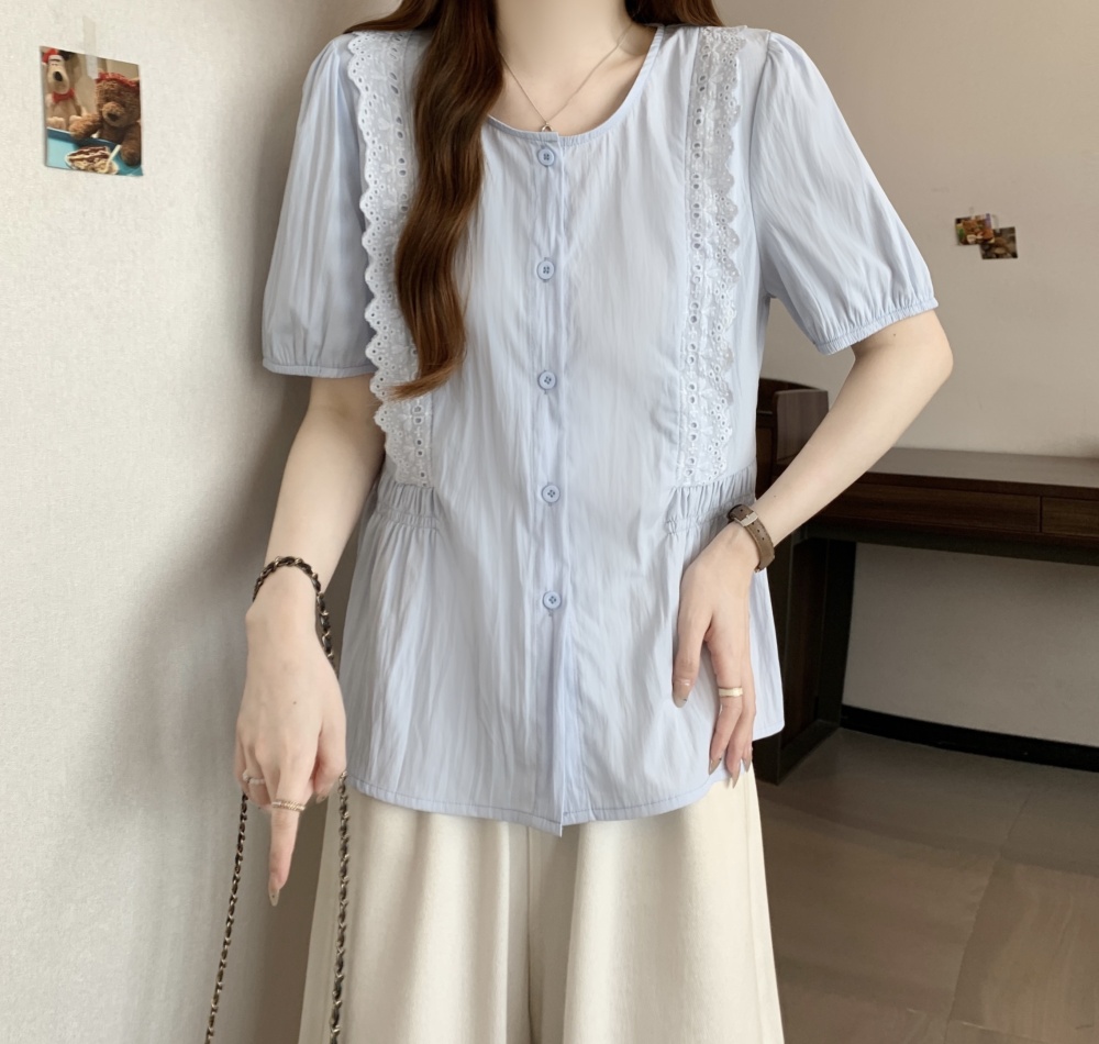 Cover belly lace shirt short sleeve summer doll shirt