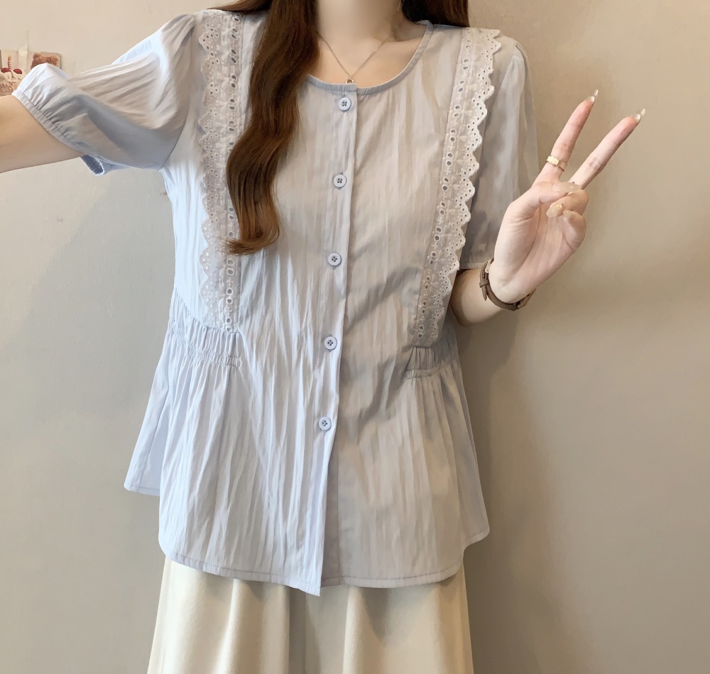 Cover belly lace shirt short sleeve summer doll shirt