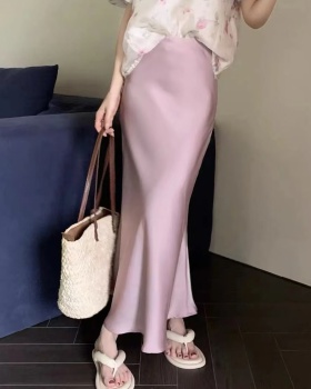 Satin package hip skirt drape slim long skirt