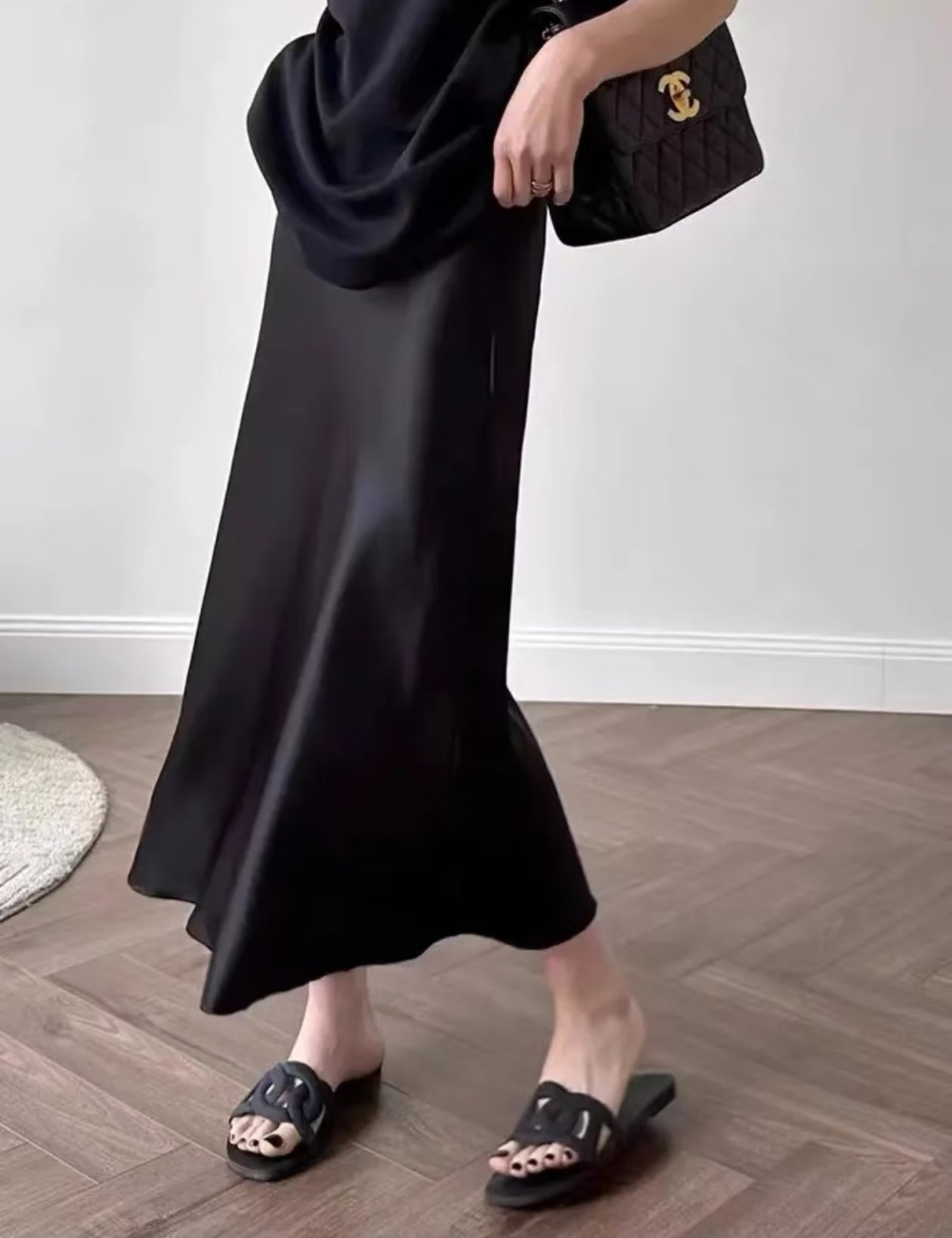 Satin package hip skirt drape slim long skirt