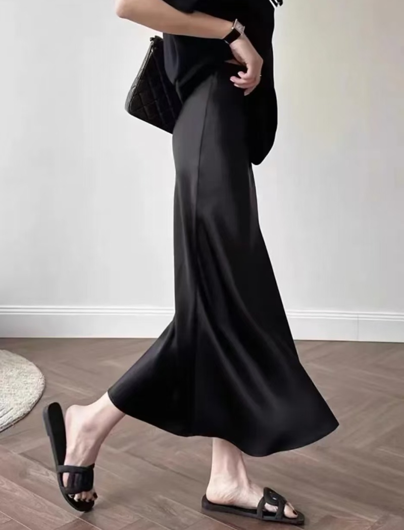 Satin package hip skirt drape slim long skirt