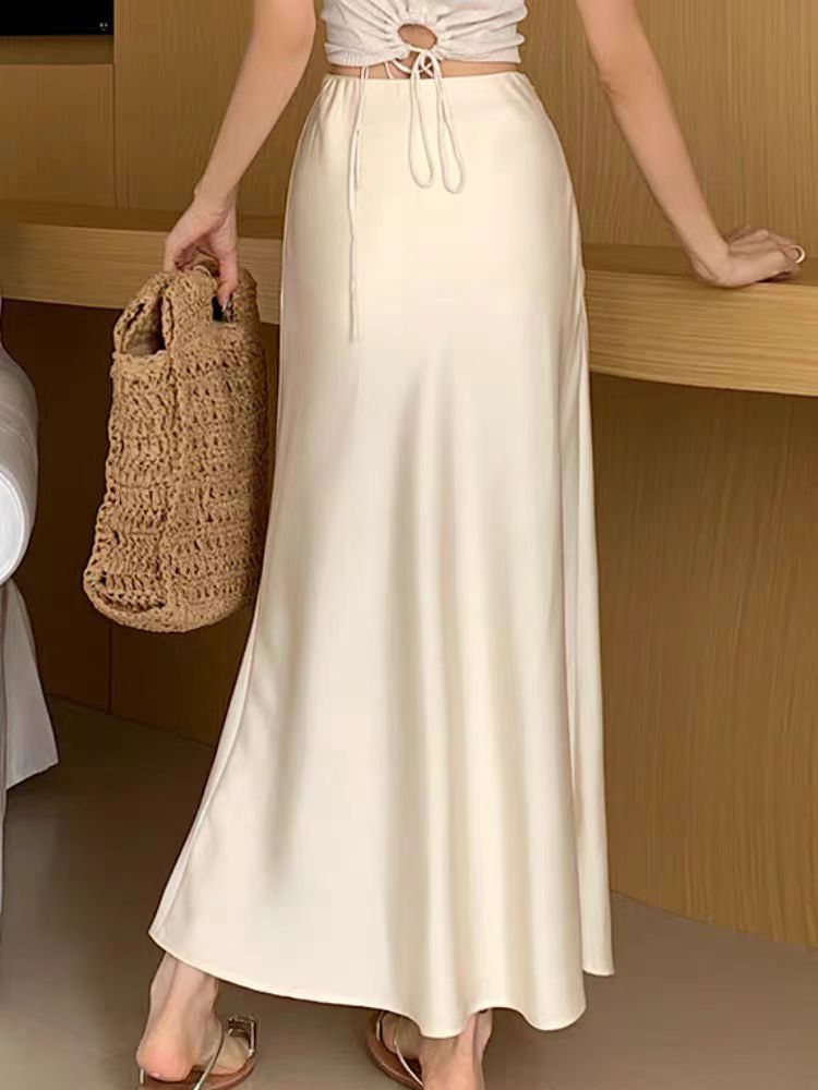 Satin package hip skirt drape slim long skirt