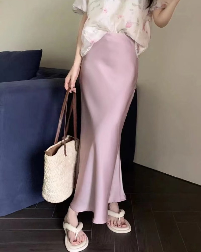 Satin package hip skirt drape slim long skirt