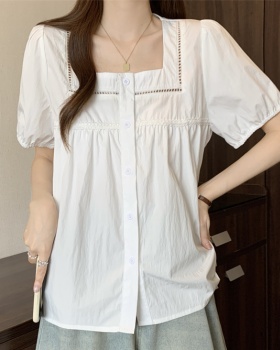 Short sleeve square collar short tops temperament white shirt