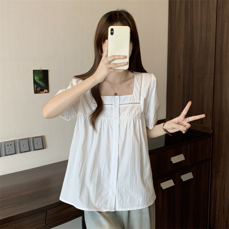 Short sleeve square collar short tops temperament white shirt