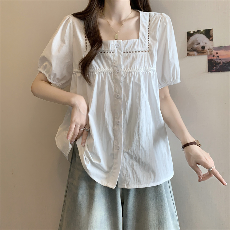Short sleeve square collar short tops temperament white shirt