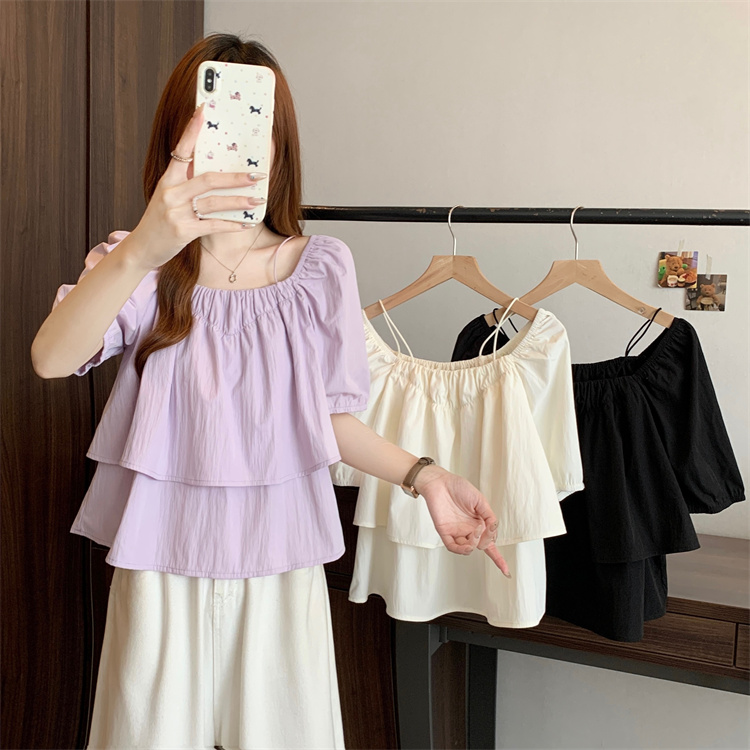 Western style tops short sleeve doll shirt for women