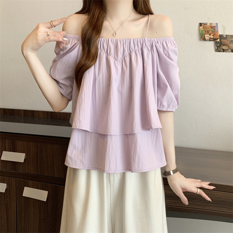 Western style tops short sleeve doll shirt for women