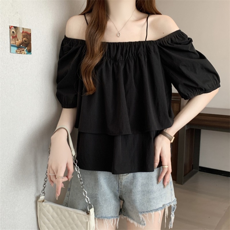 Western style tops short sleeve doll shirt for women