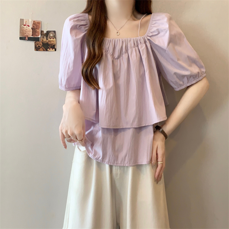 Western style tops short sleeve doll shirt for women