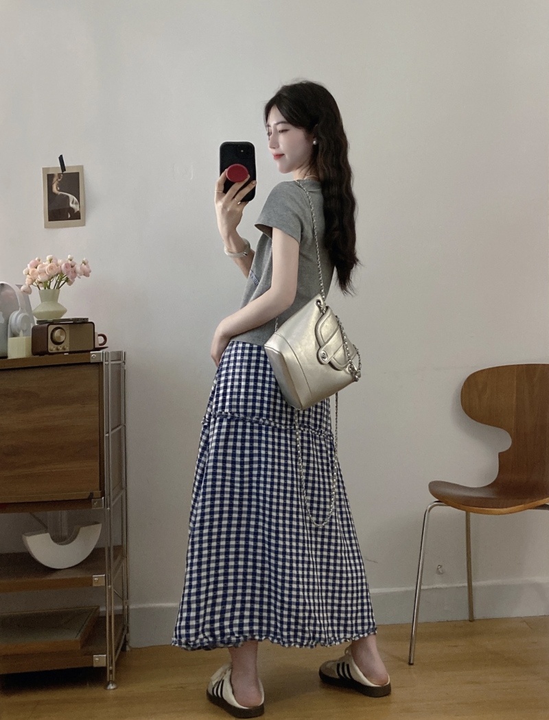 Show young maiden bow slim short sleeve retro skirt a set