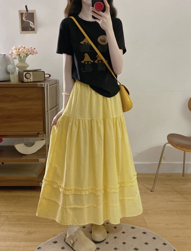 All-match lovely T-shirt kitty lace skirt 2pcs set