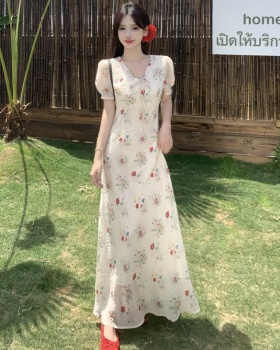 Long slim floral V-neck temperament summer dress