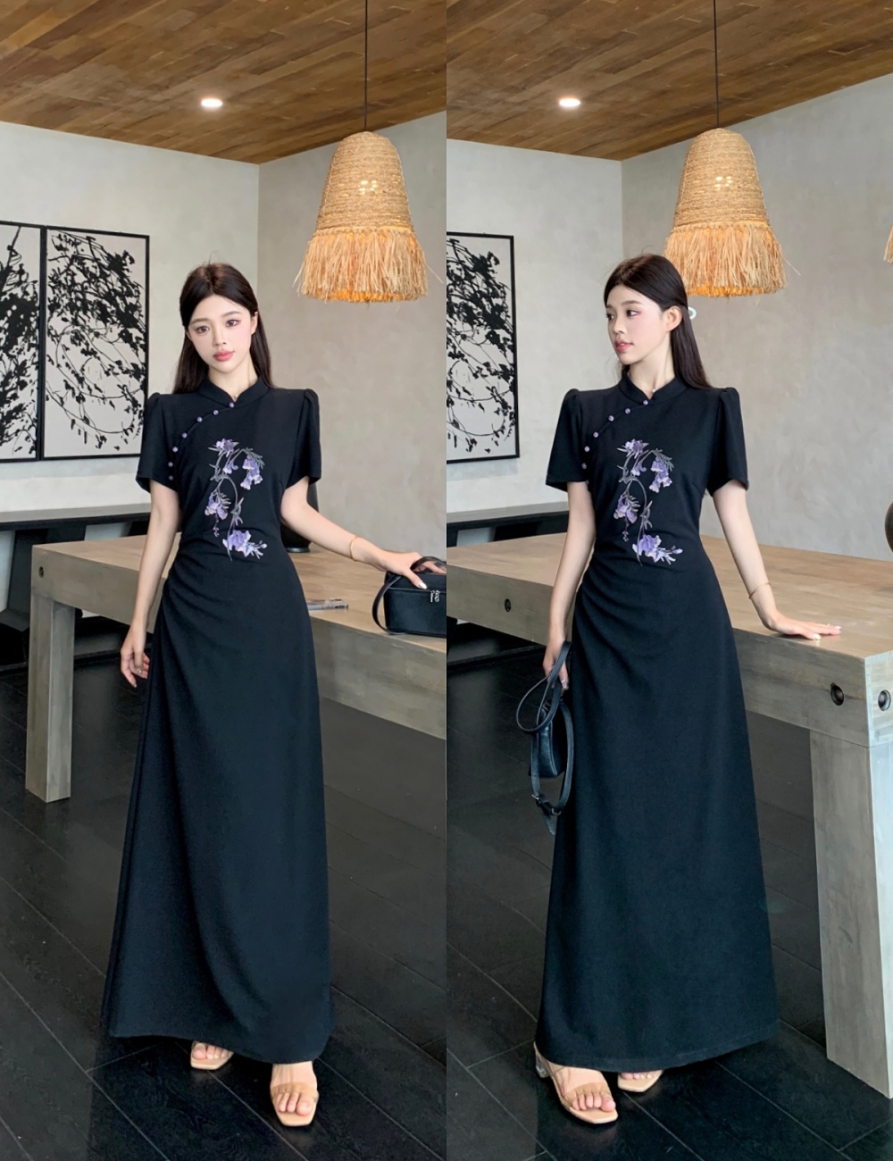 Elegant cheongsam printing dress for women
