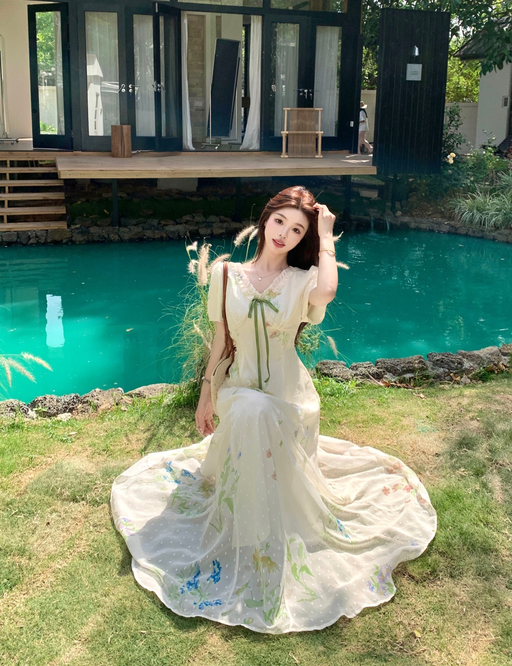 Long vacation slim summer pinched waist tender dress