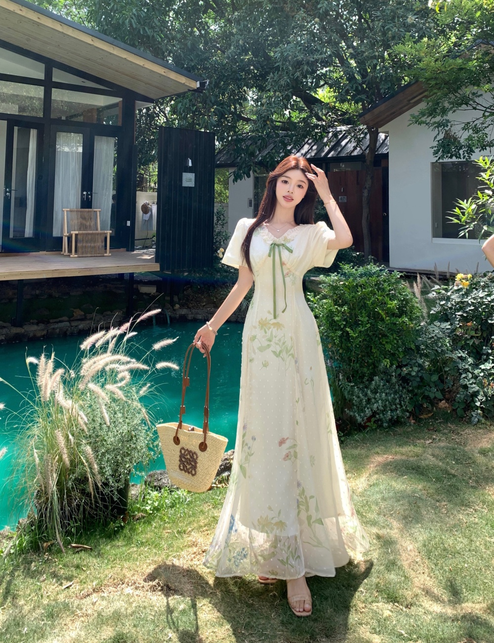 Long vacation slim summer pinched waist tender dress