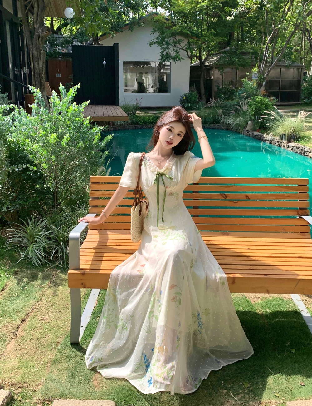 Long vacation slim summer pinched waist tender dress