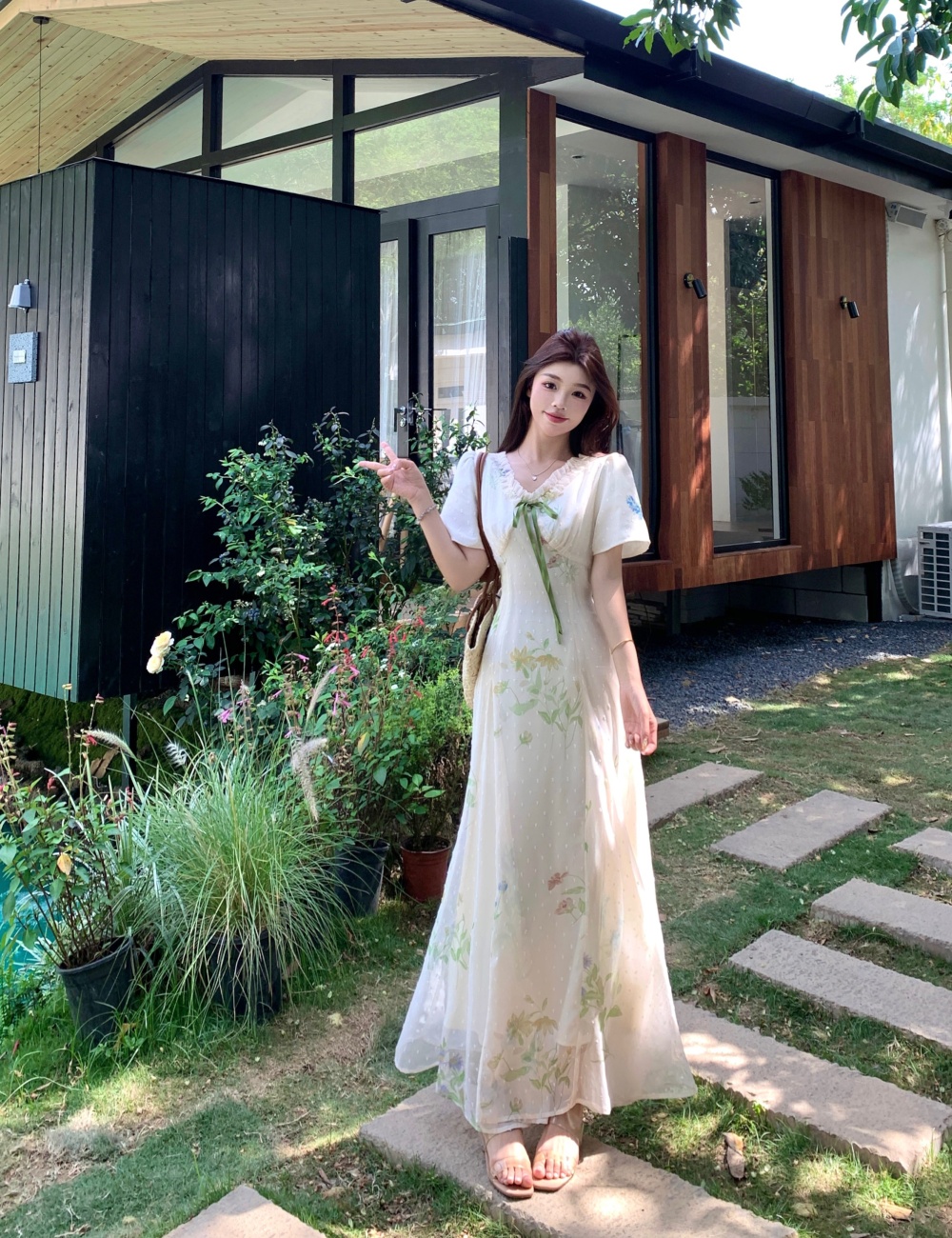 Long vacation slim summer pinched waist tender dress