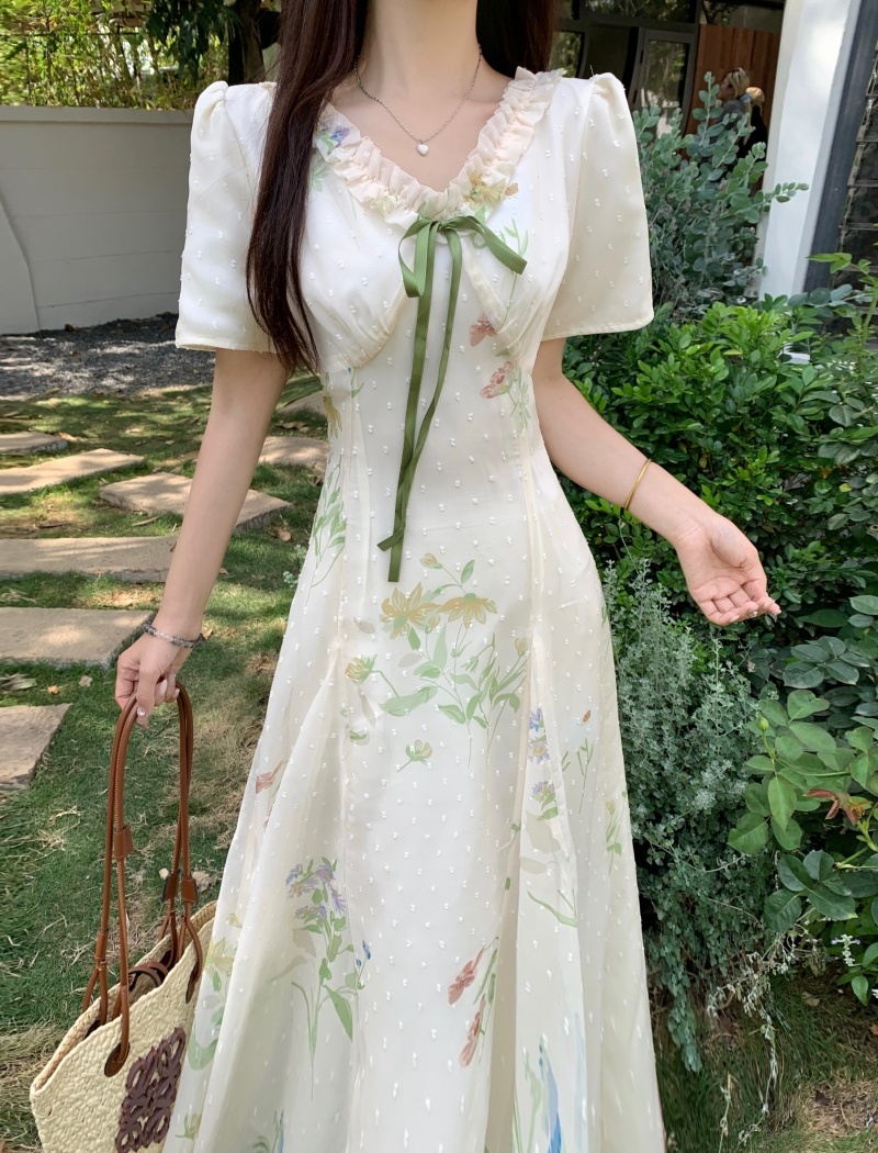 Long vacation slim summer pinched waist tender dress