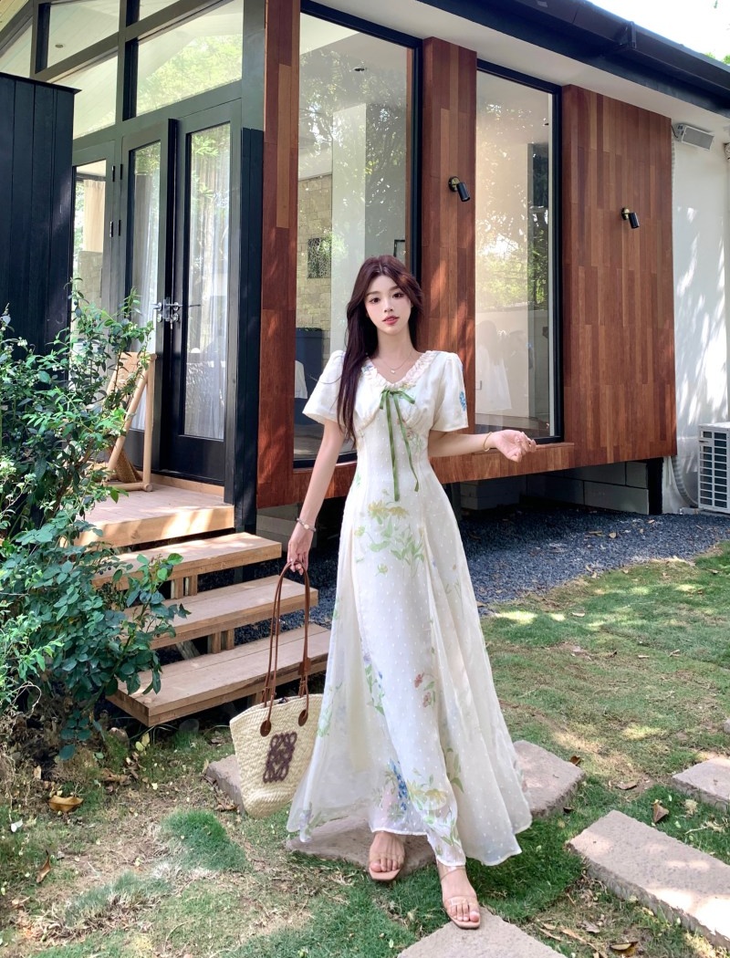 Long vacation slim summer pinched waist tender dress