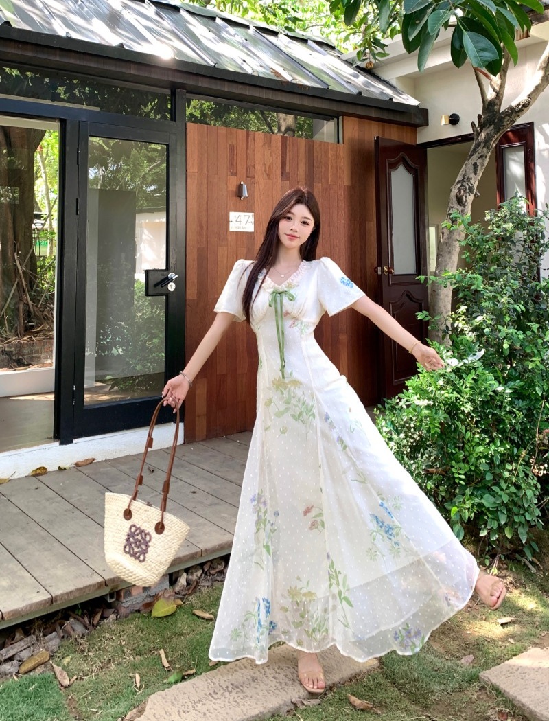Long vacation slim summer pinched waist tender dress