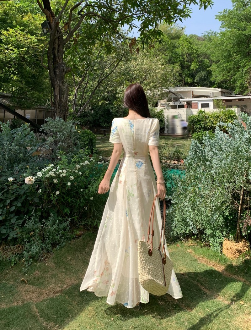 Long vacation slim summer pinched waist tender dress