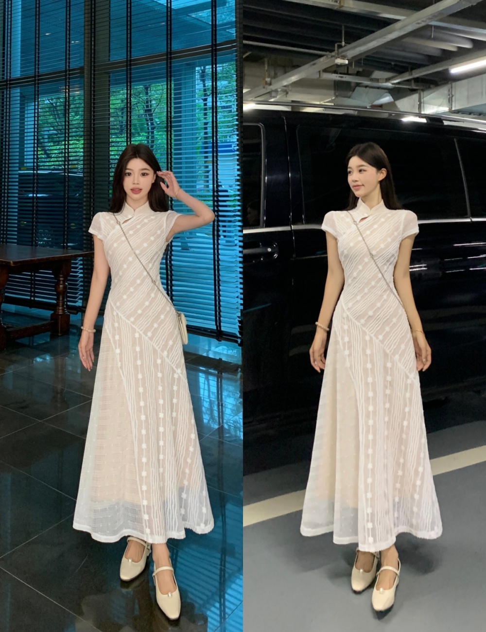 Long lace slim cheongsam temperament Chinese style dress