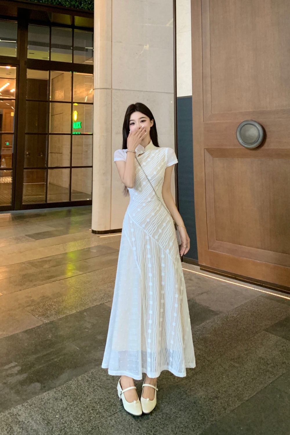 Long lace slim cheongsam temperament Chinese style dress
