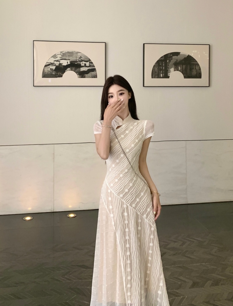 Long lace slim cheongsam temperament Chinese style dress