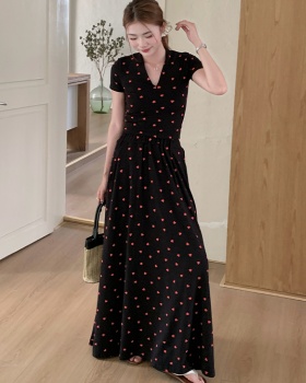 Short sleeve black tops heart Western style long skirt a set