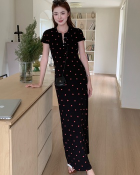 Short sleeve heart package hip long dress red fashion slim dress