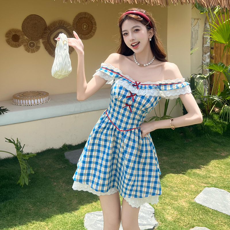 Thick and disorderly T-back boats sleeve dress