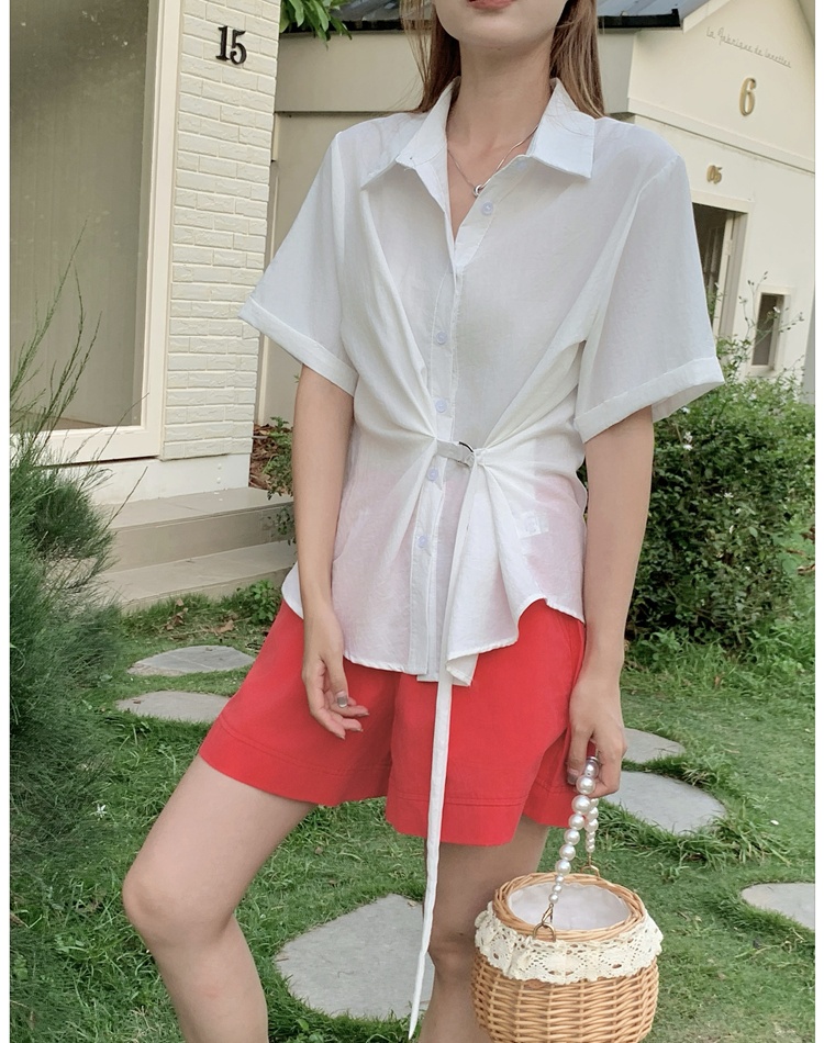 Short sleeve Korean style tops slim shirt for women