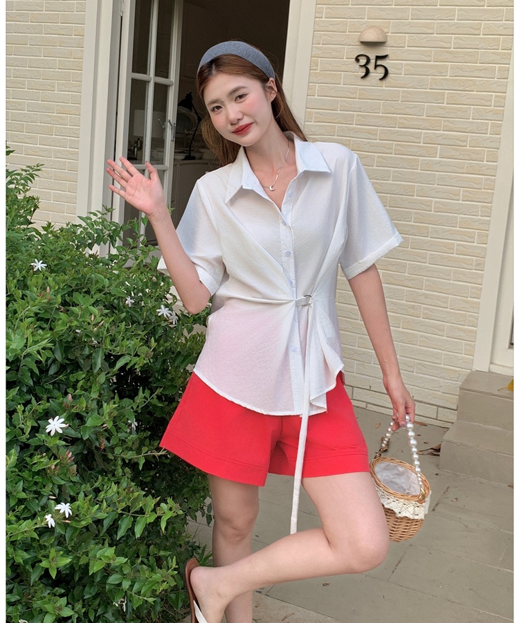 Short sleeve Korean style tops slim shirt for women