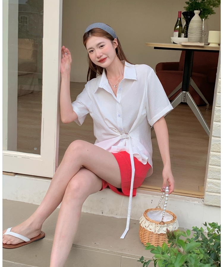 Short sleeve Korean style tops slim shirt for women
