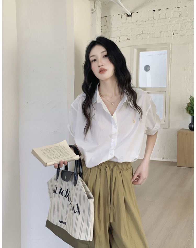 Loose slim summer shirt France style unique tops