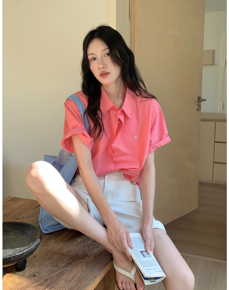 Loose slim summer shirt France style unique tops