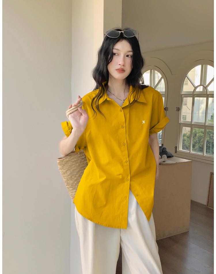 Loose slim summer shirt France style unique tops