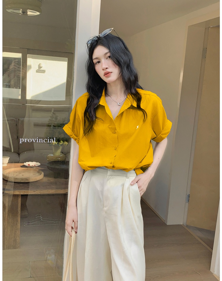 Loose slim summer shirt France style unique tops