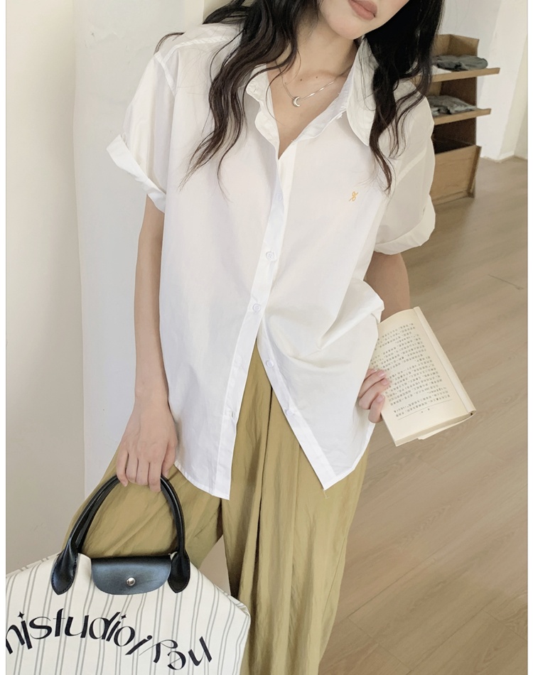 Loose slim summer shirt France style unique tops