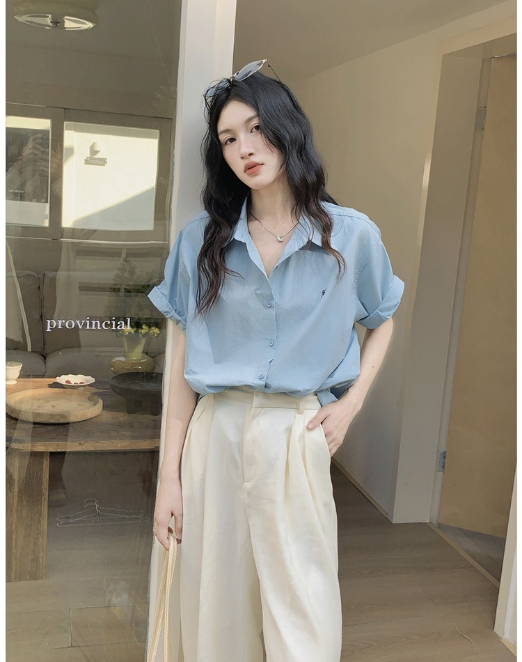 Loose slim summer shirt France style unique tops